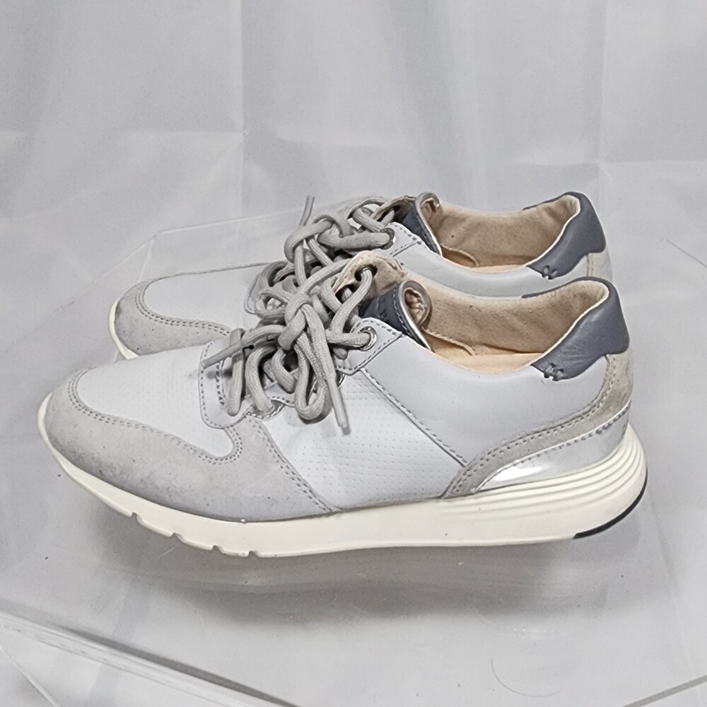 Cole Haan Grand Os Women 5.5 B Leather Gray/Silver Crosscourt WDG Sneakes